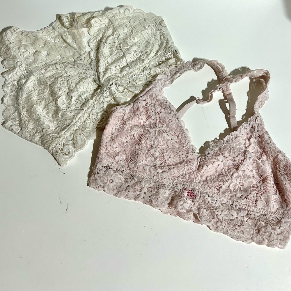 No Boundaries Lot 2 Lace Bralette Size Medium M Pink Adjustable Cream Racerback